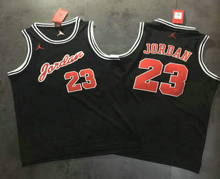 Men's Brand Jordan #23 Michael Jordan Black With Red Name Swingman Stitched Commemorative Basketball Jersey