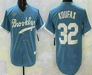Men's Brooklyn Dodgers #32 Sandy Koufax Light Blue Cooperstown Collection Jersey