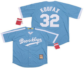 Men's Brooklyn Dodgers #32 Sandy Koufax Light Blue Stitched MLB Cool Base Cooperstown Collection Jersey