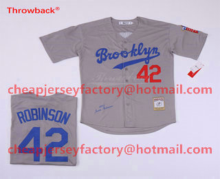 Men's Brooklyn Dodgers #42 Jackie Robinson Grey Cooperstown Collection 1955 Hall Of Fame & Dual Patch Stitched MLB Throwback Jersey