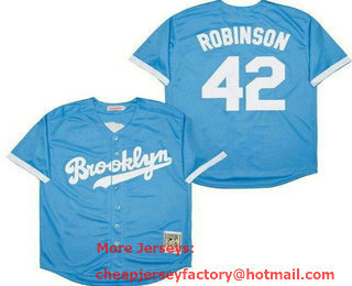Men's Brooklyn Dodgers #42 Jackie Robinson Light Blue Throwback Jersey