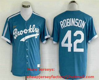 Men's Brooklyn Dodgers #42 Jackie Robinson Light Blue Throwback Nike Jersey