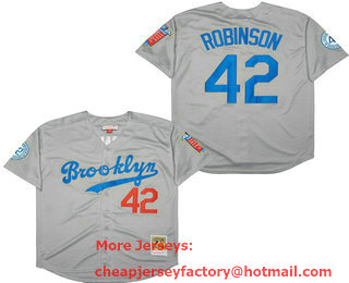 Men's Brooklyn Dodgers #42 Jackie Robinson White Cooperstown Collection 1955 Hall Of Fame Dual Patch Stitched MLB Throwback Jersey