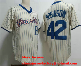 Men's Brooklyn Dodgers #42 Jackie Robinson White Pinstripe Cooperstown Cream Stitched Throwback Jersey