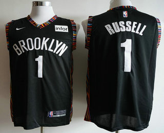 Men's Brooklyn Nets #1 D'Angelo Russell Black Nike 2019 Season Swingman City Edition Jersey With The Sponsor Logo