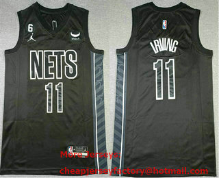 Men's Brooklyn Nets #11 Kyrie Irving 2022 Black City Edition With No 6 Patch Stitched Jersey With Sponsor