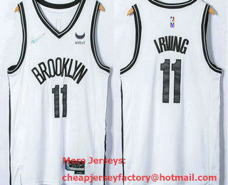 Men's Brooklyn Nets #11 Kyrie Irving 75th Anniversary Diamond White 2021 Stitched Jersey With NEW Sponsor