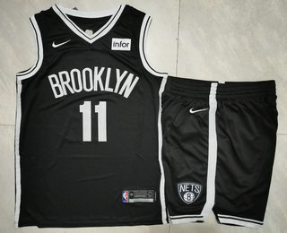 Men's Brooklyn Nets #11 Kyrie Irving Black 2019 Nike Swingman Stitched NBA The Sponsor Logo Jersey With Shorts