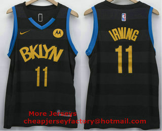 Men's Brooklyn Nets #11 Kyrie Irving Black 2021 Nike Swingman Stitched NBA Fashion Jersey With NEW Sponsor Logo