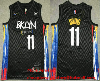Men's Brooklyn Nets #11 Kyrie Irving Black 2022 City Edition Swingman Stitched Jersey With NEW Sponsor Logo