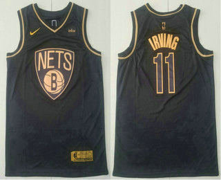 Men's Brooklyn Nets #11 Kyrie Irving Black Golden Edition Nike Swingman Jersey With The Sponsor Logo