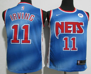 Men's Brooklyn Nets #11 Kyrie Irving Blue Nike 2020-21 Hardwood Classics Stitched NBA Jersey With The NEW Sponsor Logo