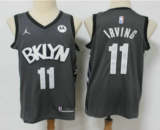 Men's Brooklyn Nets #11 Kyrie Irving Grey 2021 Brand Jordan Swingman Stitched NBA Jersey With NEW Sponsor Logo