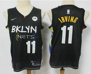 Men's Brooklyn Nets #11 Kyrie Irving NEW Black 2021 City Edition Swingman Stitched NBA Jersey With The NEW Sponsor Logo