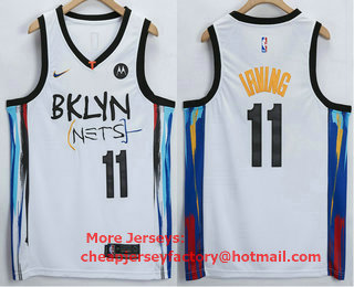 Men's Brooklyn Nets #11 Kyrie Irving NEW White 2021 City Edition Swingman Stitched NBA Jersey With The NEW Sponsor Logo