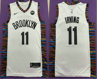 Men's Brooklyn Nets #11 Kyrie Irving White Nike 2019 New Season Swingman City Edition Jersey With The NEW Sponsor Logo
