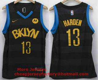 Men's Brooklyn Nets #13 James Harden Black 2021 Nike Swingman Stitched NBA Fashion Jersey With NEW Sponsor Logo