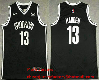 Men's Brooklyn Nets #13 James Harden Black 75th Anniversary Diamond 2021 Stitched Jersey With Sponsor