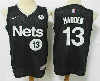 Men's Brooklyn Nets #13 James Harden Black Nike Swingman 2021 Earned Edition Stitched Jersey With Sponsor Logo