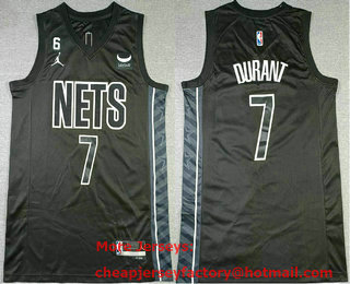 Men's Brooklyn Nets #7 Kevin Durant 2022 Black City Edition With No 6 Patch Stitched Jersey With Sponsor