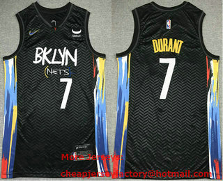 Men's Brooklyn Nets #7 Kevin Durant Black 2022 City Edition Swingman Stitched Jersey With NEW Sponsor