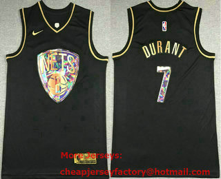 Men's Brooklyn Nets #7 Kevin Durant Black Golden Edition 75th Diamon Nike Swingman Stitched Jersey