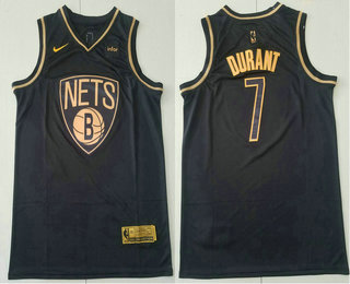Men's Brooklyn Nets #7 Kevin Durant Black Golden Edition Nike Swingman Jersey With The Sponsor Logo