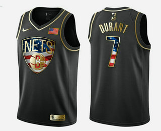 Men's Brooklyn Nets #7 Kevin Durant Black Golden Independence Day Nike Swingman Stitched NBA Jersey