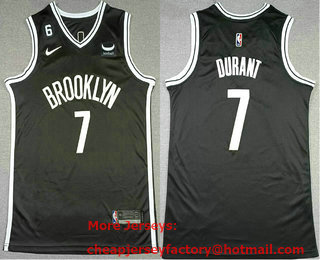 Men's Brooklyn Nets #7 Kevin Durant Black With No 6 Patch 2022 Stitched Jersey With Sponsor