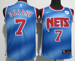 Men's Brooklyn Nets #7 Kevin Durant Blue Nike 2020-21 Hardwood Classics Stitched NBA Jersey With The NEW Sponsor Logo
