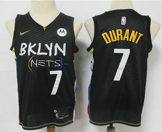 Men's Brooklyn Nets #7 Kevin Durant NEW Black 2021 City Edition Swingman Stitched NBA Jersey With The NEW Sponsor Logo