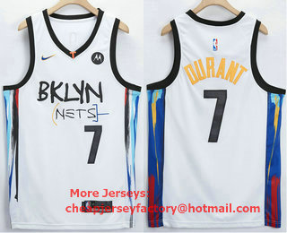 Men's Brooklyn Nets #7 Kevin Durant NEW White 2021 City Edition Swingman Stitched NBA Jersey With The NEW Sponsor Logo