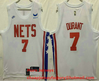 Men's Brooklyn Nets #7 Kevin Durant White 2023 Nike Swingman Throwback Jersey With Sponsor