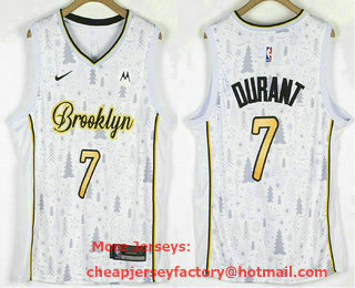 Men's Brooklyn Nets #7 Kevin Durant White Christmas Swingman Stitched Nike NBA Jersey