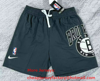 Men's Brooklyn Nets Grey Big LOGO Stitched Swingman Nike Shorts