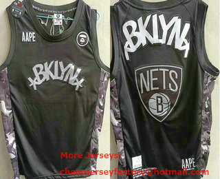 Men's Brooklyn Nets NBA AAPE Black Swingman Throwback Jersey
