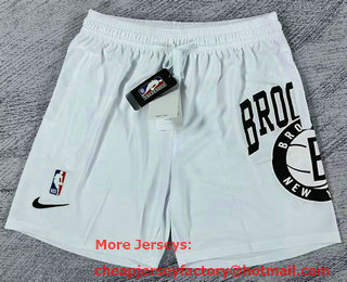 Men's Brooklyn Nets White Big LOGO Stitched Swingman Nike Shorts