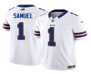 Men's Buffalo Bills #1 Curtis Samuel White 2023 FUSE Vapor Limited Stitched Jersey