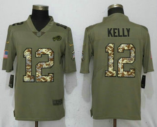 Men's Buffalo Bills #12 Jim Kelly Olive With Camo 2017 Salute To Service Stitched NFL Nike Limited Jersey
