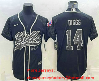Men's Buffalo Bills #14 Stefon Diggs Black Reflective With Patch Cool Base Stitched Baseball Jersey