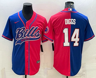 Men's Buffalo Bills #14 Stefon Diggs Blue Red Two Tone With Patch Cool Base Stitched Baseball Jersey