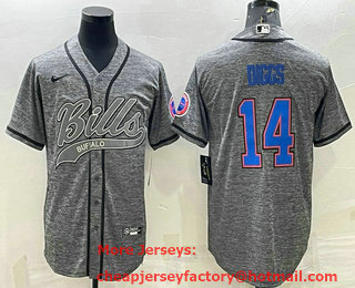 Men's Buffalo Bills #14 Stefon Diggs Grey Gridiron With Patch Cool Base Stitched Baseball Jersey