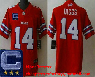 Men's Buffalo Bills #14 Stefon Diggs Limited Red C Patch FUSE Vapor Jersey