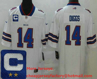 Men's Buffalo Bills #14 Stefon Diggs Limited White 2022 Captain Patch Vapor Jersey