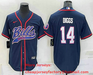 Men's Buffalo Bills #14 Stefon Diggs Navy With Patch Cool Base Stitched Baseball Jersey