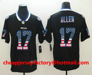 Men's Buffalo Bills #17 Josh Allen 2018 USA Flag Fashion Black Color Rush Stitched Nike Limited Jersey