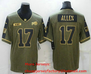 Men's Buffalo Bills #17 Josh Allen 2021 Olive Salute To Service Golden Limited Stitched Jersey