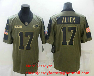 Men's Buffalo Bills #17 Josh Allen 2021 Olive Salute To Service Limited Stitched Jersey