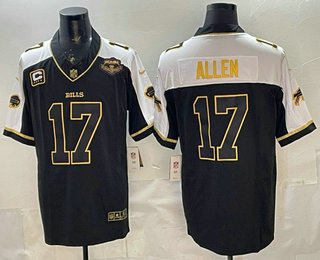 Men's Buffalo Bills #17 Josh Allen Black Gold 2025 FUSE With Farewell Patch Vapor Limited Stitched Jersey