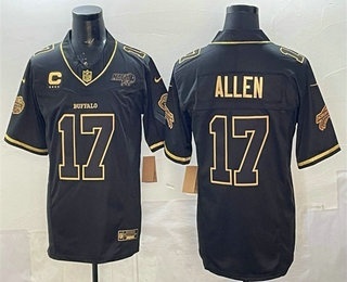 Men's Buffalo Bills #17 Josh Allen Black Gold FUSE Rivalries Bills Mafia Patch  Vapor Limited Stitched Jersey